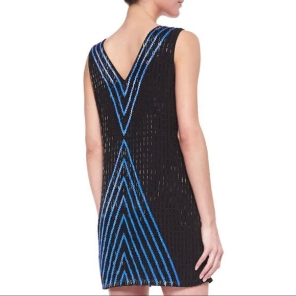 $396 NWT Parker Sz M Black Blue Silk Hourglass Chevron Beaded Mini Dress NEW - Picture 7 of 11